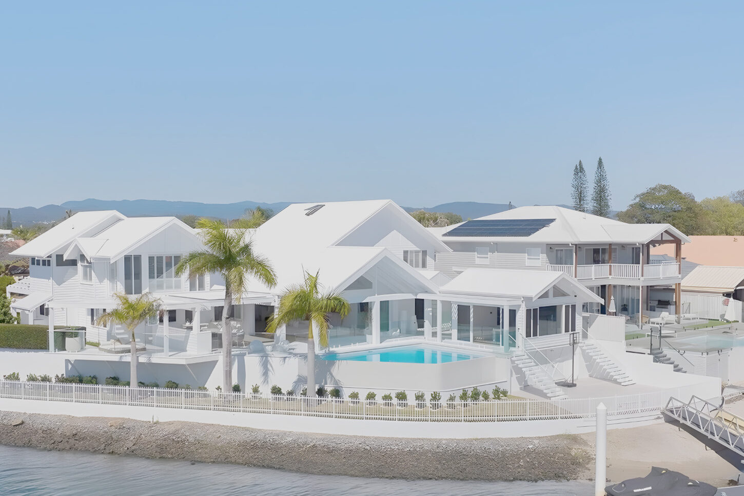 Hamptons White roof on a large house on the Gold Coast.